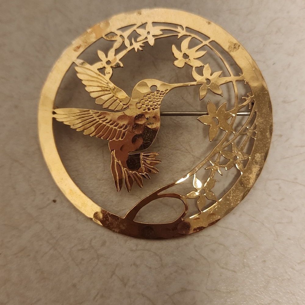 Hummingbird with Gilia Flower Large 14kt Gold Plated Pin Brooch Wild Bryde